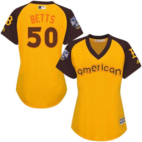 Red Sox #50 Mookie Betts Gold 2016 All-Star American League Women's Stitched MLB Jersey